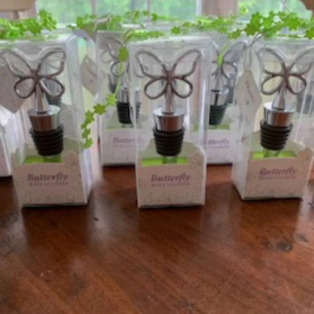 NWT 12 Shower Favors-Butterfly Wine Stoppers in Gift Boxes with 